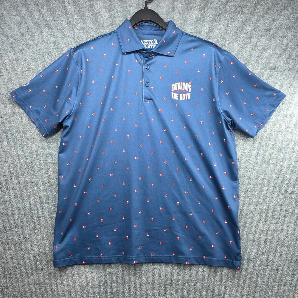 Barstool Sports Mens Saturdays Are For The Boys Solo Cup‎ Polo Navy Blue Large